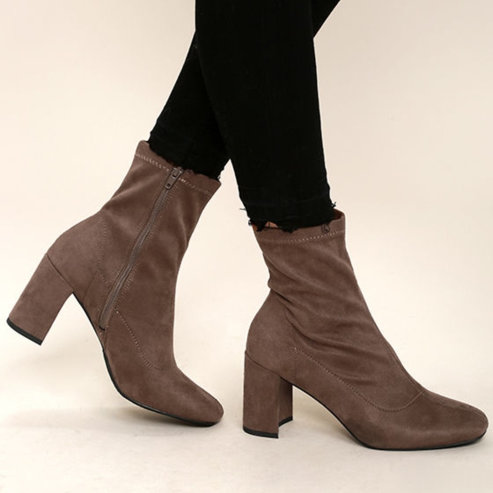 LIKE NEW Lulus Maribel Taupe Suede Mid-Calf Boots